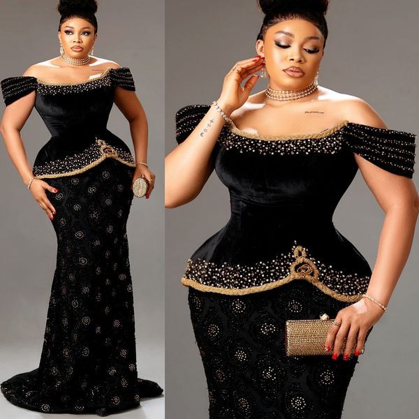 

Black Mermaid Prom Dresses 2025 Off Shoulder Beaded Sequined Evening Formal Party Second Birthday Engagement Gowns Plus Size Dress For Special Occasions, Light yellow