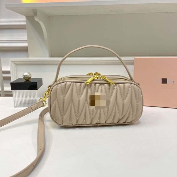 

2025 Luxury Designer Women Bowling Bag Zipper Pleated Mens Handbag Fashion Classic Long Shoulder Strap Crossbody Bag High Quality Leather Shoulder Bag, Khaki
