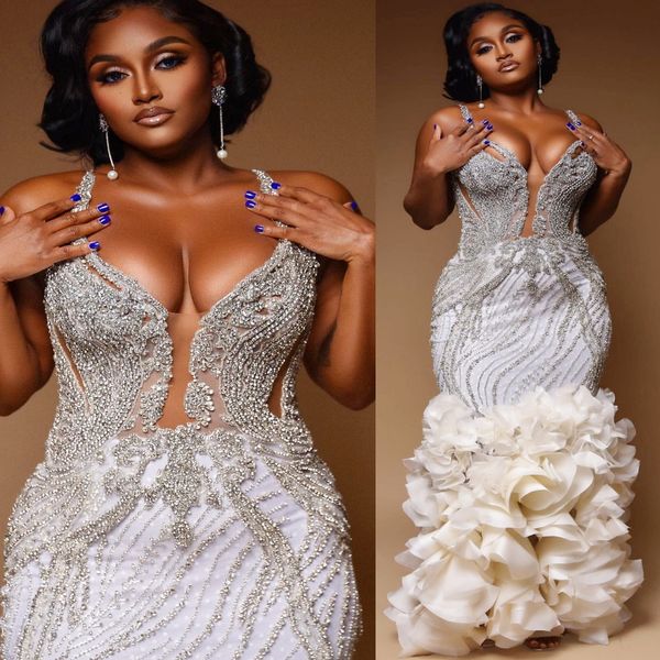 

Ivory Mermaid Prom Dresses 2025 Beaded Crystals Tiers Luxurious Evening Formal Party Second Birthday Engagement Gowns Plus Size Dress For Special Occasions, Black
