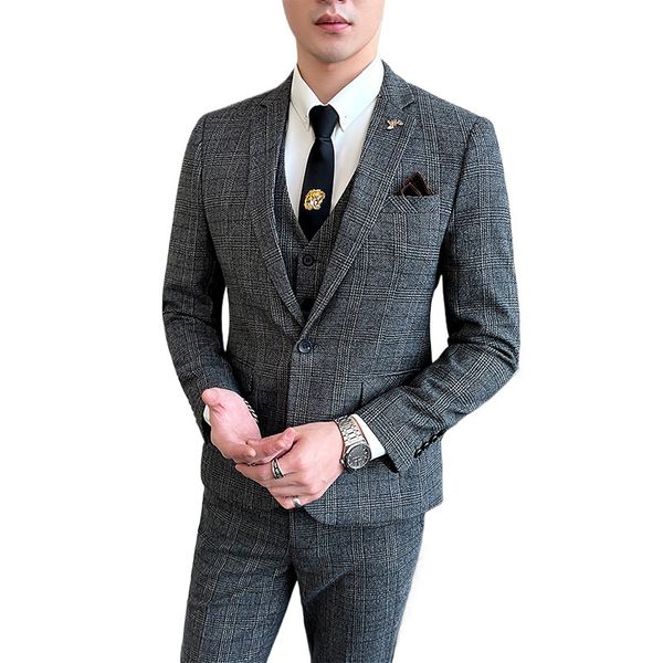 

H564 Men's Korean style slim fit striped suit, Beige