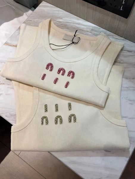 

designer Womens Tanks Camis Tank Top Lowe Clothes Knits Designer Embroidery Knitted Vest Sleeveless Breathable Cropped Tops 100% Cottons, Wheat