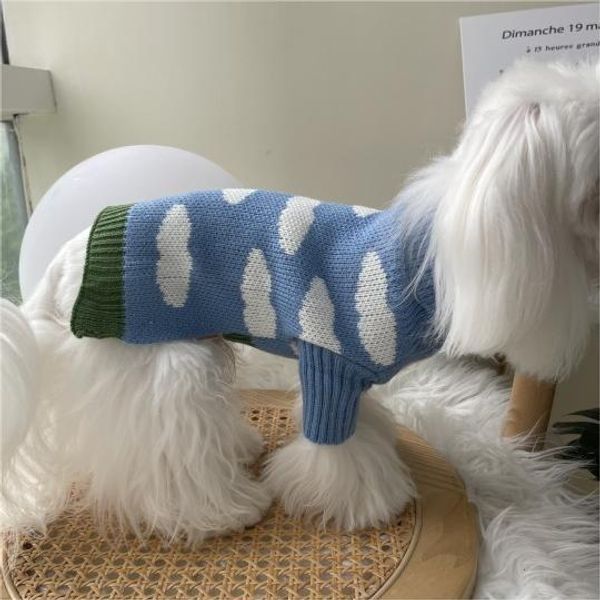 

Dog Apparel Clothes Blue sky white cloud sweater Pet puppy dog Autumn and winter clothing, Beige