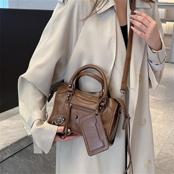 

Fashion Luxury Evening Bags Designer women's PU Leather crossbody shoulder bag solid color handbag womens messenger handbag motorcycle handbag, Brown