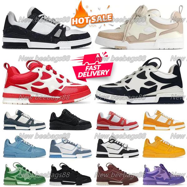 Designer Shoes Skate Trainer Sneakers Luxury Women Men Calfskin Multicolor Overlays Flat Trainers White Black Blue Pink Platform Skateboard Mens Shoes