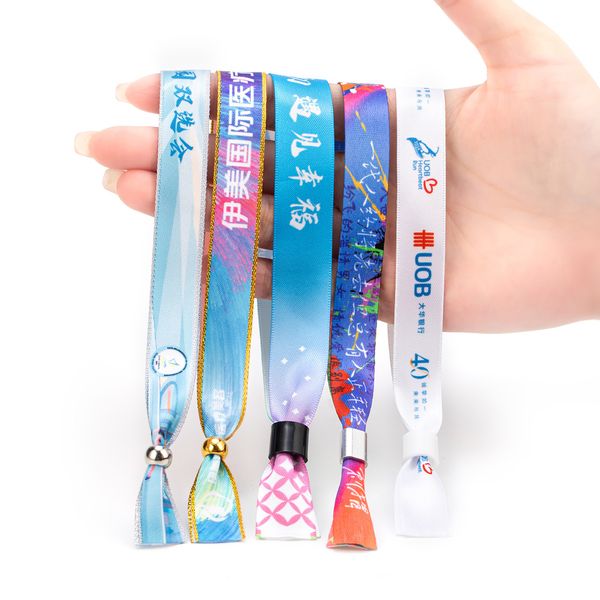 

100pcs Customised festival event ribbon fabric wristbands,Custom logo for wrist Straps holographic vip ticket,bracelet with Logo Custom For party,music,team game