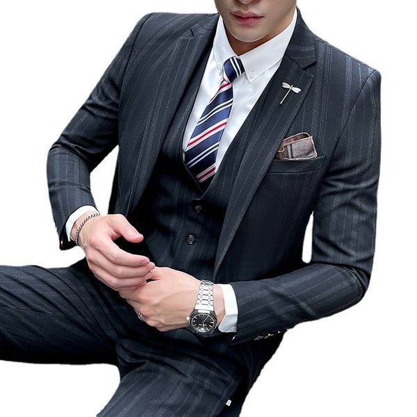 

H536 Men's Korean style slim fit striped suit, Purple