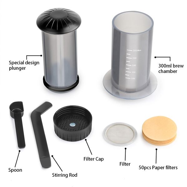 300ml Espresso Coffee Maker Portable French Press Barista Tools Air Press Drip Coffee Espresso Coffee Maker Filters Paper
