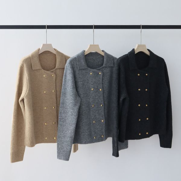 

yy09 DE07Autumn and winter wool blend sweater jacket women's cardigan premium feeling double row polo collar knitted tops for women, 5 color