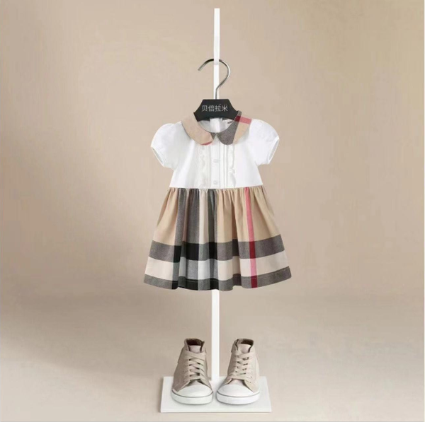 Baby Girls Princess Dresses Summer Girl Short Sleeve Kids Plaid Skirts Children Turn Down Collar Dress