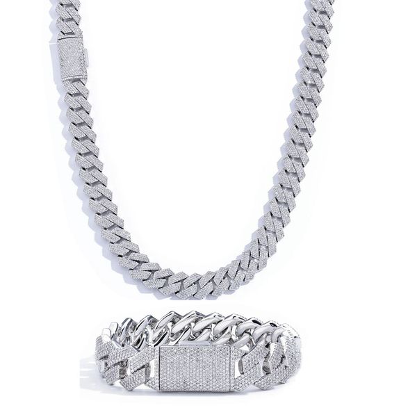

15MM Wide 4 Rows Diamond Chain Necklace Designer For Men High Quality Cuban Link Chain Rock Rapper Hip Hop 18k Gold Plated Stainless Steel Jewelry Party Outfit Gift