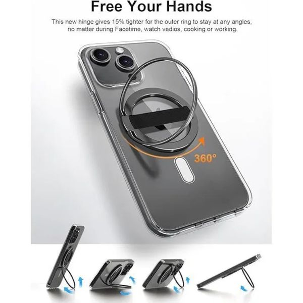 2nd Gen Removable Magnetic Ring Holder 2025 Phone Grip Stand Kickstand Loop Replaceable Silicone Finger Strap for iPhone 15 14