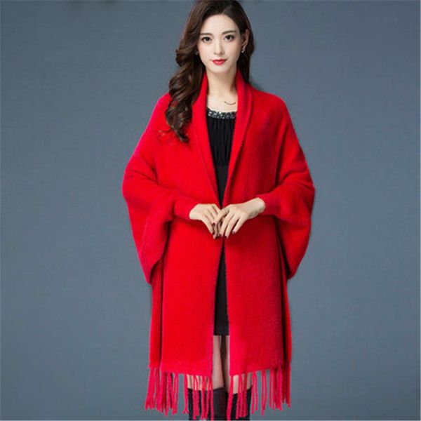 

1-550 Thickened Solid-Color Cashmere Scarf for Cold Seasons with Elegant Tassels