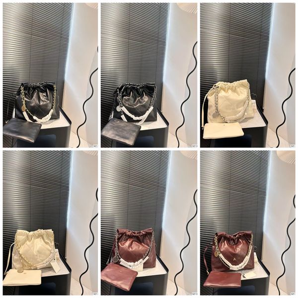 

22 Garbage Bag Fashion Women Shoulder Bags Leather Dia Gold Hardware Metal Lettering Handbag Coin Badge Matelasse Chain Crossbody Purse Saoche 30CM