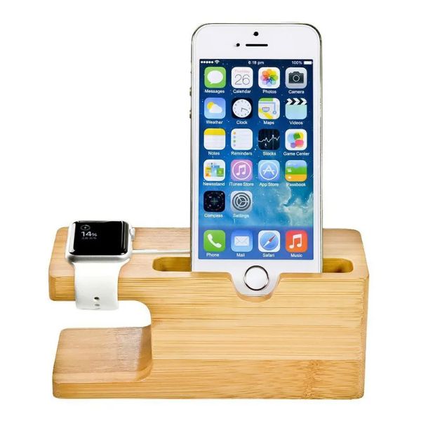 Charging Dock for Apple Watch Phone Stand Station Wood Base Charger Holder IWatch 2025 IPhone Bamboo