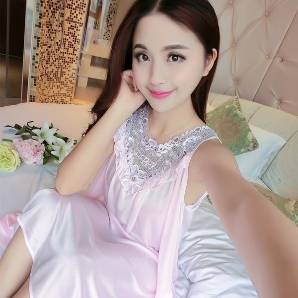 B839-Spring and autumn women's thin ice silk high-grade silk long-sleeved trousers silk home pajamas suit female