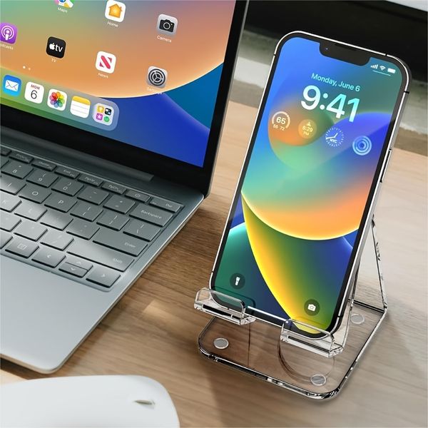 Acrylic Cell Phone Stand, Transparent Phone Stand for 2025 Desk, Suitable for iPhone 14 13 Pro Max, All Smartphone 4-8in