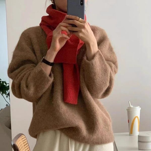 

1-332 Simple solid color soft and warm embroidered knitted scarf