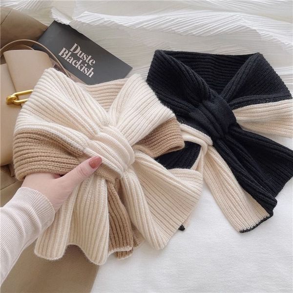 

C0321 Soft Woolen Knit Scarf - Cozy Cross Pattern Accessory Perfect for Students & Girls
