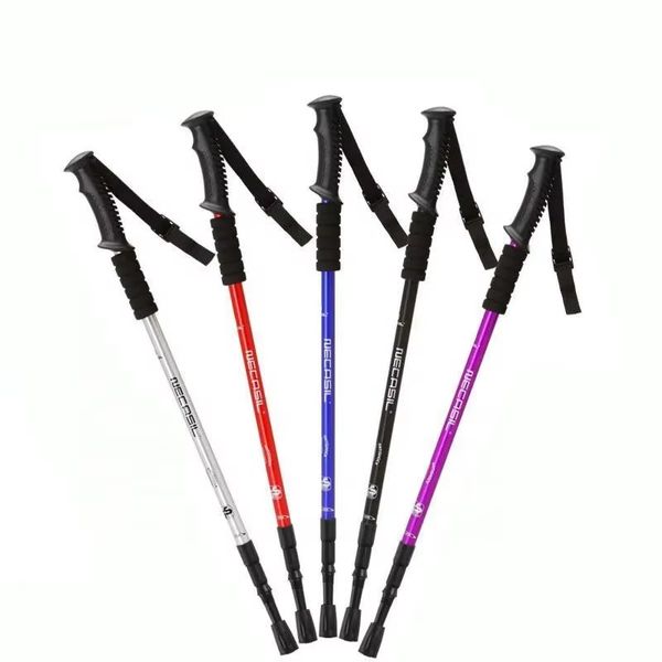 Outdoor Alpenstock Climbing Stick 4 Section Aluminum Telescopic Walking Stick Cane