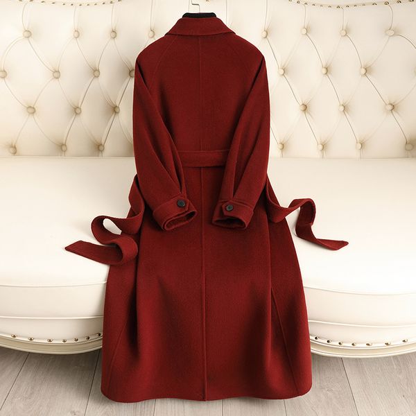 D10118 Double-faced cashmere coat for women 2024 autumn and winter new style over knee Hepburn style temperament fashion