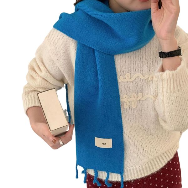 

3508 Winter women's scarf solid color small braid tassel