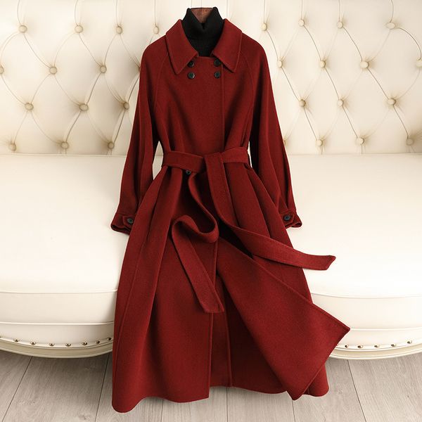 D10072 Double-faced cashmere coat for women 2024 autumn and winter new style over knee Hepburn style temperament fashion