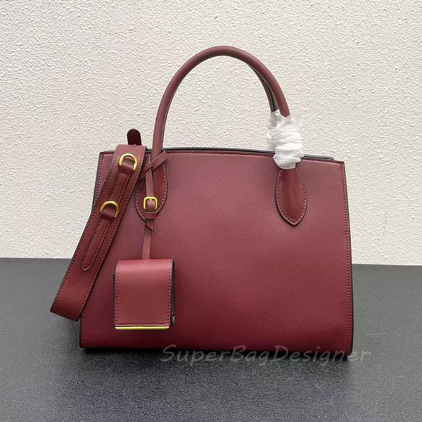 

Saffiano business tote bag Luxury designer women bags handbags large capacity mens cross body genuine leather inside calfskin with top handle bags 33cm, Burgundy