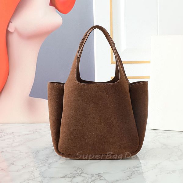 

7A hob tote bag handbag bucket shoulder bag soft leather mini bag calfskin leather women men bag briefcase designer bag, Suede brown 1