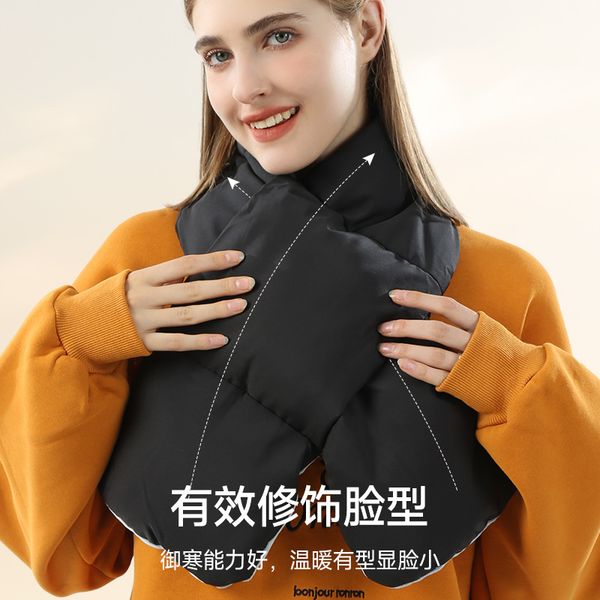 

C5-1 Women's winter all-match imitation down scarf warm neck scarf with fleece to protect against cold