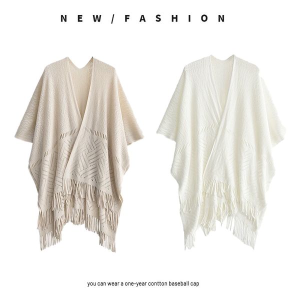 

Solid color spring and summer thin hollow outer shawl with ethnic style --834108