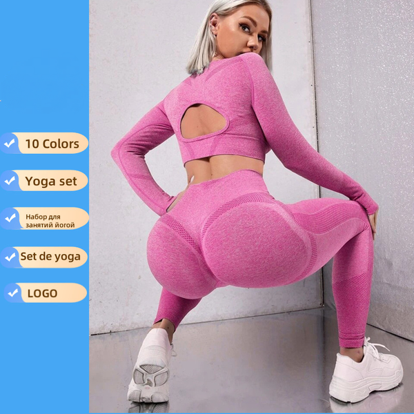 

Designer women' seamless yoga suit with beautiful back long sleeves peach buttocks set awkward lines lifted buttocks tight fit high waist nude sports beautiful legs, Matcha green