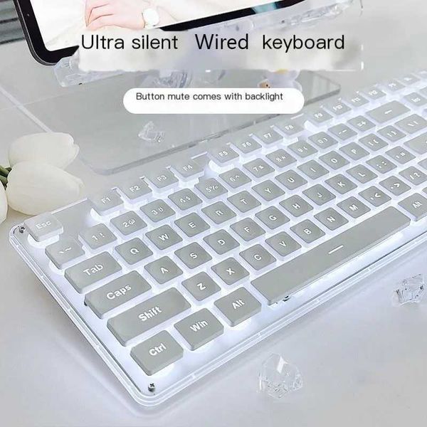 Silent Keyboard Crystal Wired Computer Keyboard With Backlit Office/Gaming Keypad Metal Panel USB For Computer Laptop PC GamerXJ241225