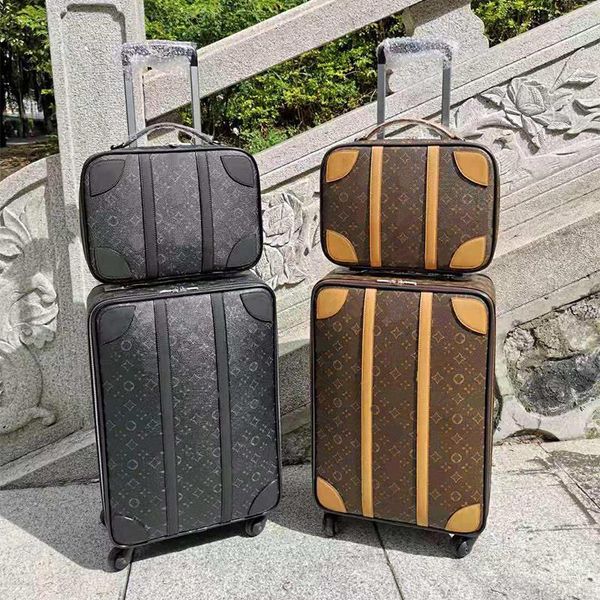 

Suitcases Designer Luggage with Wheels for Women 20" Carry on Luggage Four Wheels Men Trolley Rolling Bag Old Flower Brand Luggages Sets, Brown-small