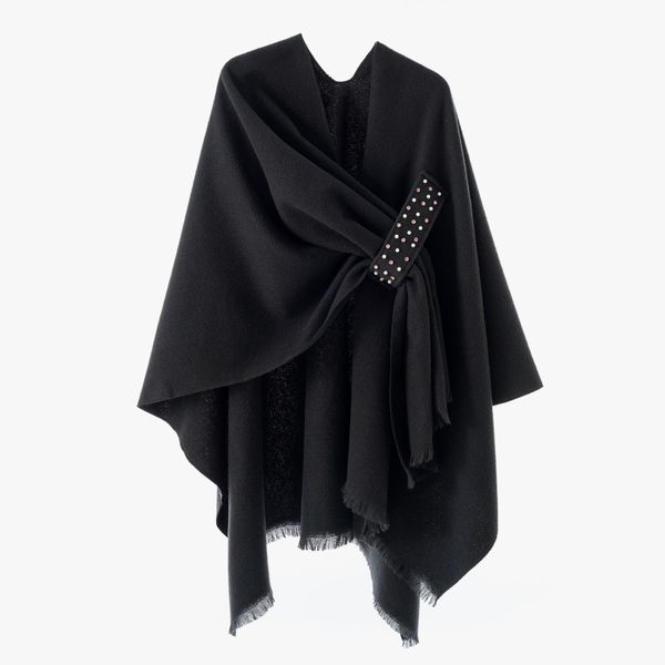 

1-779 Women's Autumn Winter Warm Cape with Double Sided Solid Color Slit