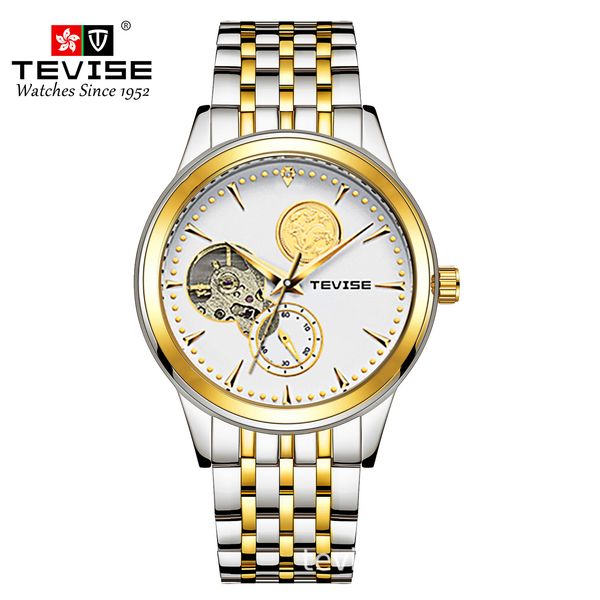 

Swiss TEVISE Mechanical Mens Watch Kylin Automatic Waterproof, with Solid Steel Strap Luxury Watch Mens T007 9006, T007-1 white