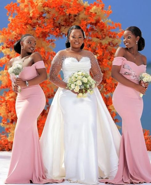 

Luxurious Pearls Long Sleeves Wedding Dresses Scoop Neck Bridal Gowns Sequins Custom Made Party Dresses Vestidos de noche, White