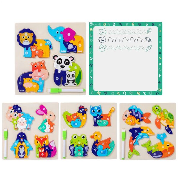 TUNJILOOL 2 In 1 3D Puzzle Wooden Toy Childrens Drawing Board Montessori Educational Toys Fun Game Puzzle Toy For Kids Gifts 241226