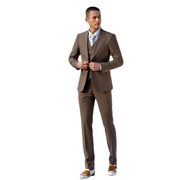 

3102 Best man wedding dress Korean style slim suit for men, Beige