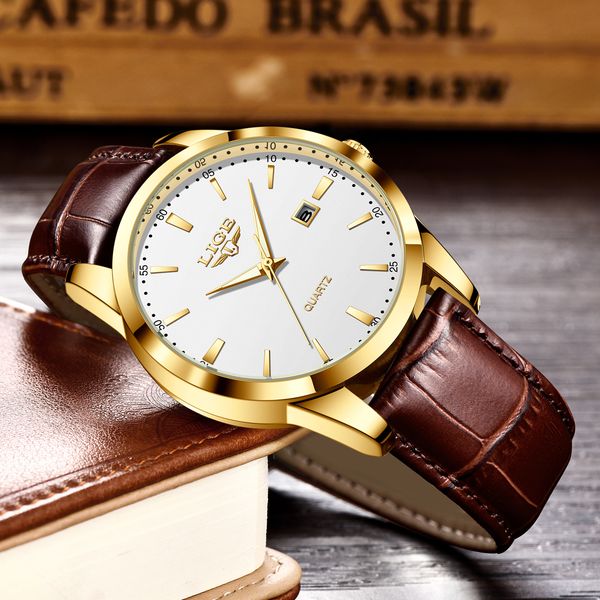 

LIGE Men's Business Quartz Watch Premium Brand Watch Premium Leather strap Classic dial Men's Waterproof Watch Three pin calendar watch Holiday gifts Simple, Rose black