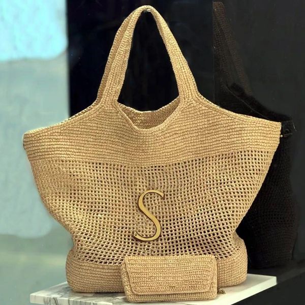 

Designer Bag Fashion Raffias Straw Shoulder Bags Luxury Handbag Women Large Icare Maxi Beach 3 Color Luxuries Top Quality Genuine Leather To, Khaki