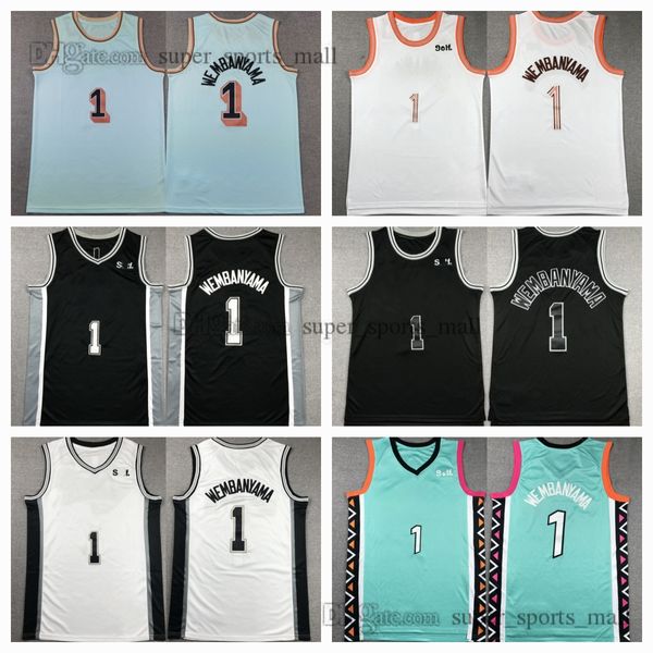 2025 New City Basketball 1 Victor Wembanyama Jerseys Stitched Black Green White Jersey Mens Size S-XXL