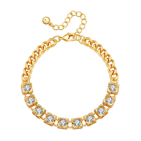 

Genuine gold electroplating neutral chain color preserving zircon bracelet exquisite light luxury cool style Cuban chain personalized bracelet