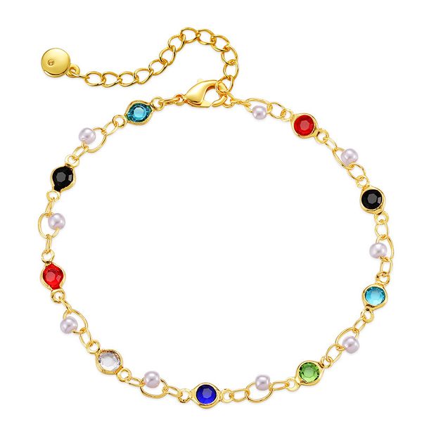 

European and American style niche design inlaid with colored glass diamonds, pearls, small jewelry, handmade bracelet, copper plated with 18K real gold
