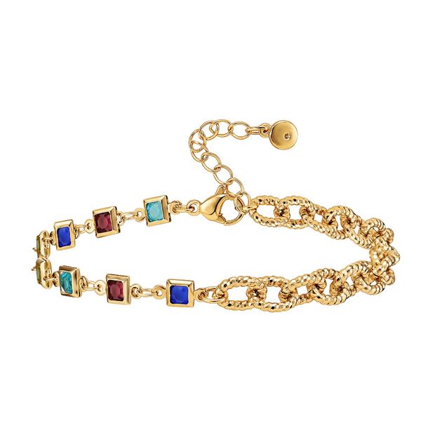 

European and American cross-border exclusive 18K genuine gold light luxury bracelet with colorful zircon O-chain adjustable trendy women's accessories