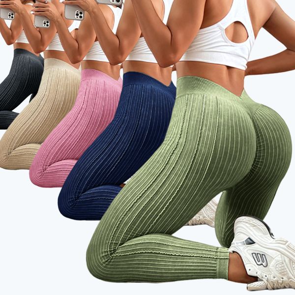 

Women's V-waist sand washed peach buttocks seamless yoga pants running sports leggings+yoga vest training fitness bra shock-absorbing gathering sports bra, Tibetan blue (without chest cushion)
