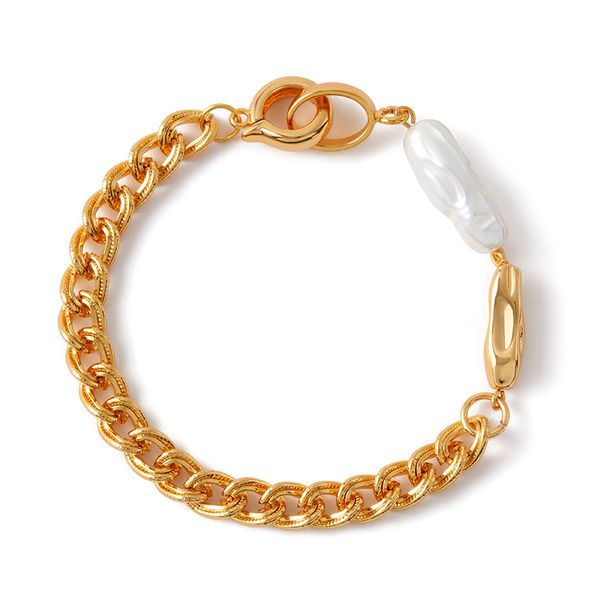 

Neutral style thick chain minimalist European and American bracelet copper plated 18K real gold pearl retro business versatile accessory