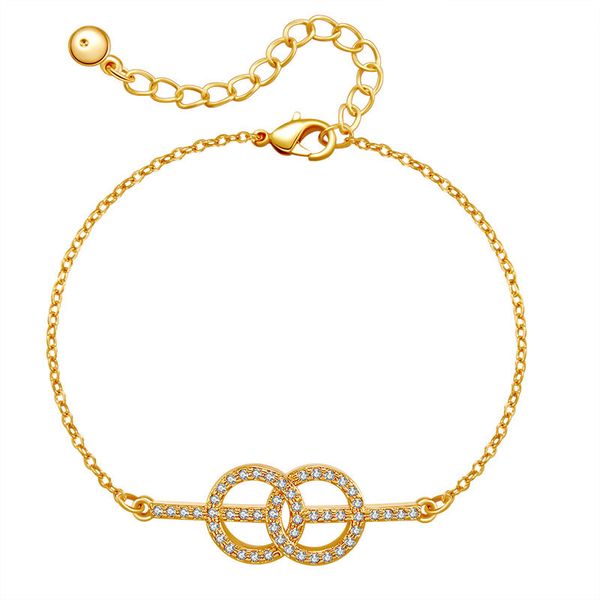 

Double ring circle interlocking design simple INS versatile bracelet genuine gold electroplating color preservation chain versatile