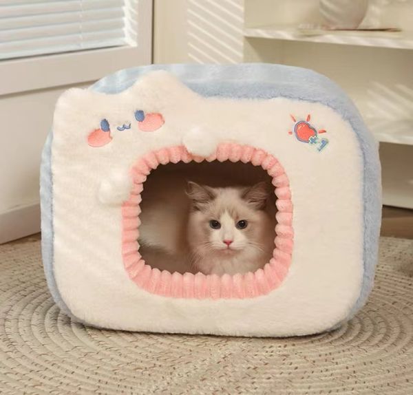

Pet dog Genki Cat warm four seasons universal cold house winter closed cat kennel, Blue