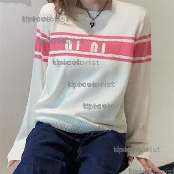 

Designer Sweater Striped Top Color Blocked Knit Sweater Round Neck Letter Long Sleeved Warm Sweatshirt, Black