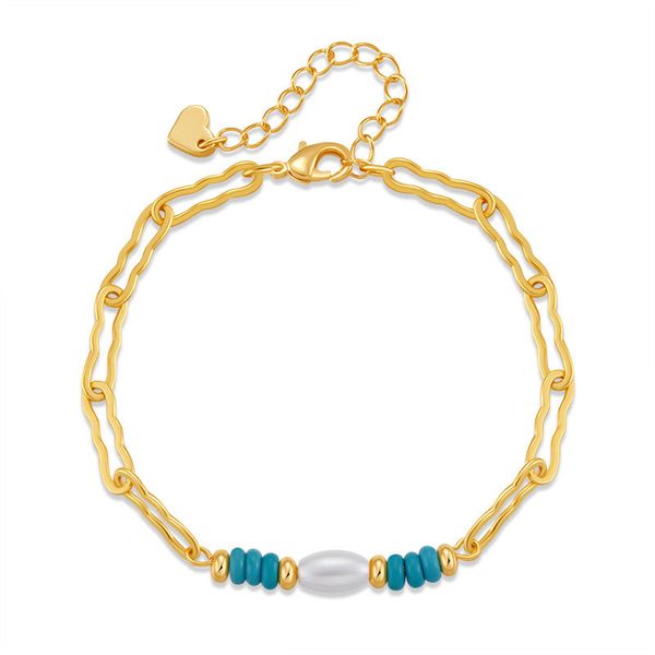 

Colored copper plated 18K real gold chain pearl bracelet with a niche temperament made of green pine material simple and elegant bracelet